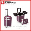 Purple Aluminum Barber Tool Case Trolley Rolling Travel Cosmetic Trolley Bag